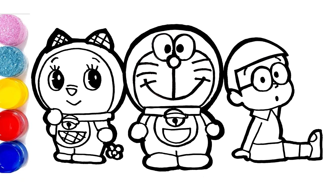 Glitter Doraemon Dorami Nobita Coloring Page Draw and Color Doraemon ドラえもん  Cartoon - YouTube