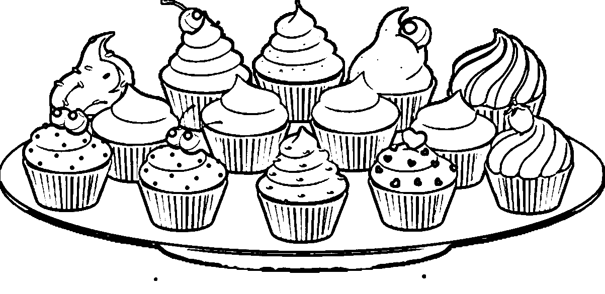 Plate Of Cupcakes Coloring Page | Wecoloringpage