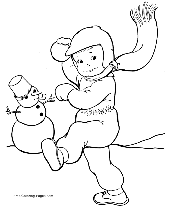 Winter Coloring Books Pages - Throwing snowballs 20