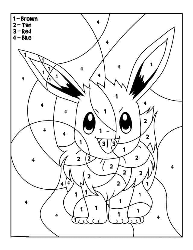 Eevee Pokemon Color By Number Coloring Page - Free Printable Coloring Pages  for Kids