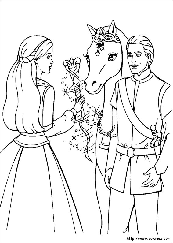 Horse to color for kids : Barbie & Ken with a horse - Horses Kids Coloring  Pages
