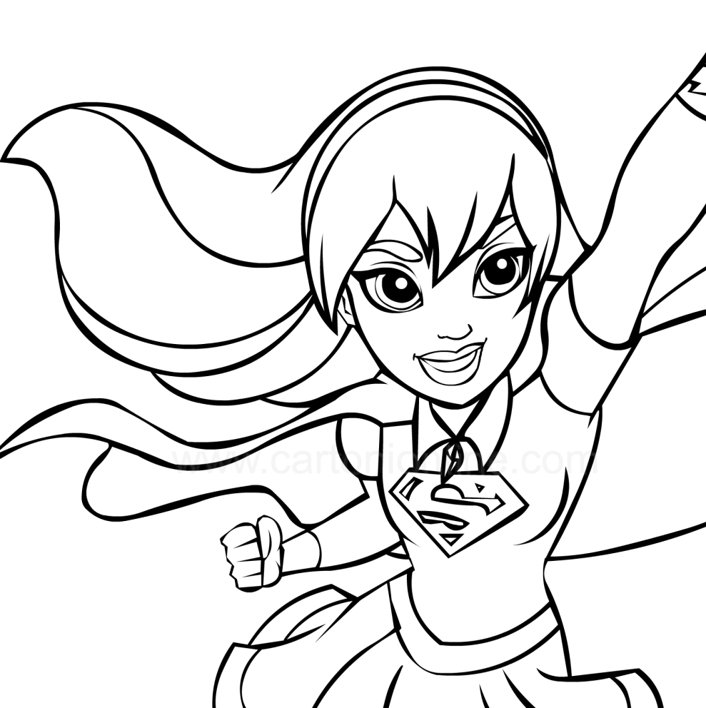 Supergirl in the foreground (DC Superhero Girls) coloring page