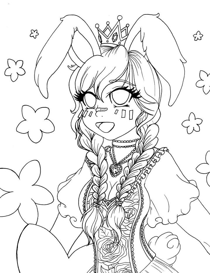 Girl with Bunny Ears Coloring Page - Free Printable Coloring Pages for Kids