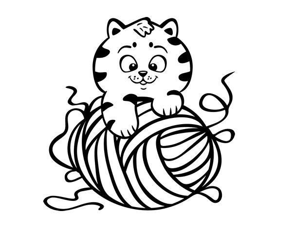 Cat with a ball of wool coloring page ...