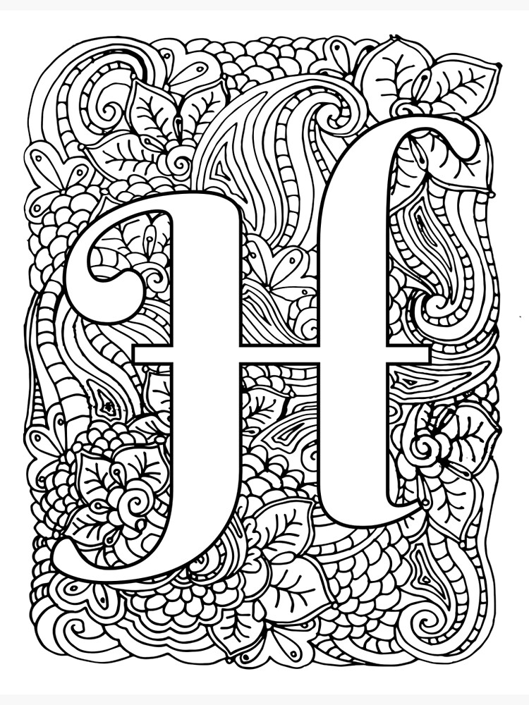 Adult Coloring Page Monogram Letter H ...