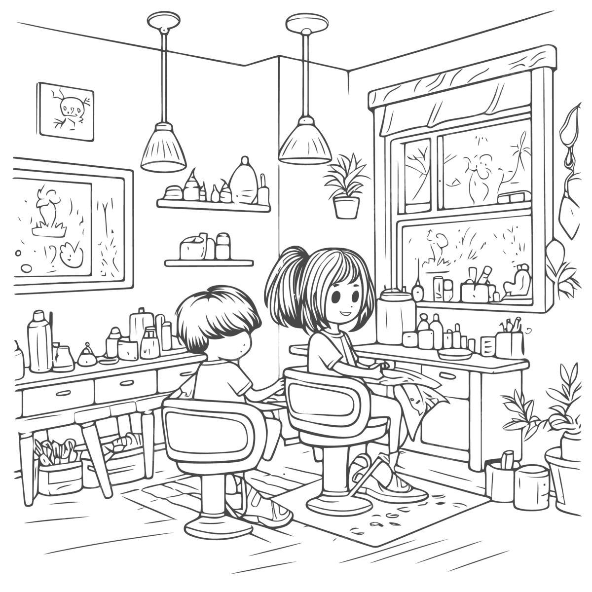 The Cartoon Of Kids With Hair In Salon ...