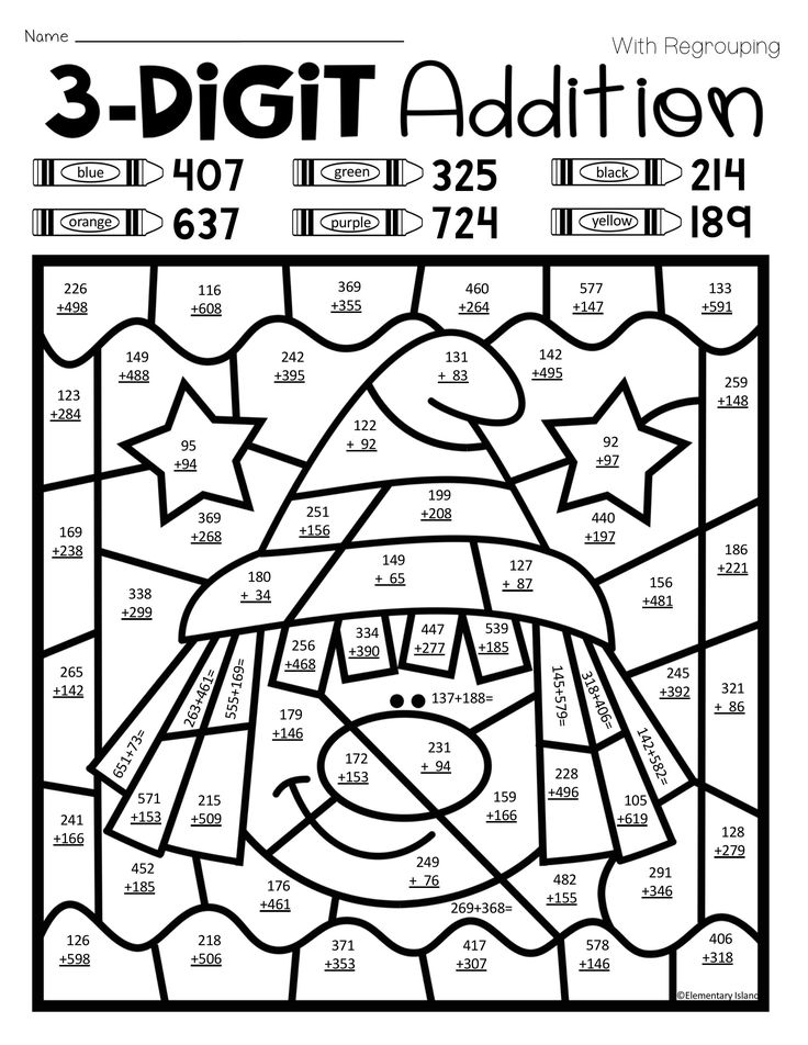 triple digit addition coloring worksheets here you can find more pictures  for coloring and… | Addition coloring worksheet, Free math worksheets, Fun math  worksheets