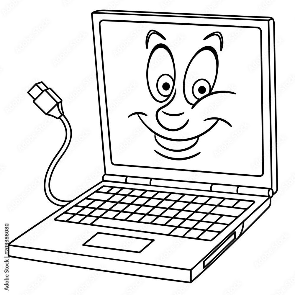 Laptop. Notebook computer. Coloring page. Colouring picture. Coloring book.  Stock Vector | Adobe Stock