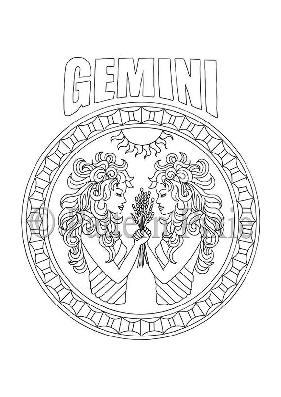Adult Coloring Page Zodiac Gemini | Etsy