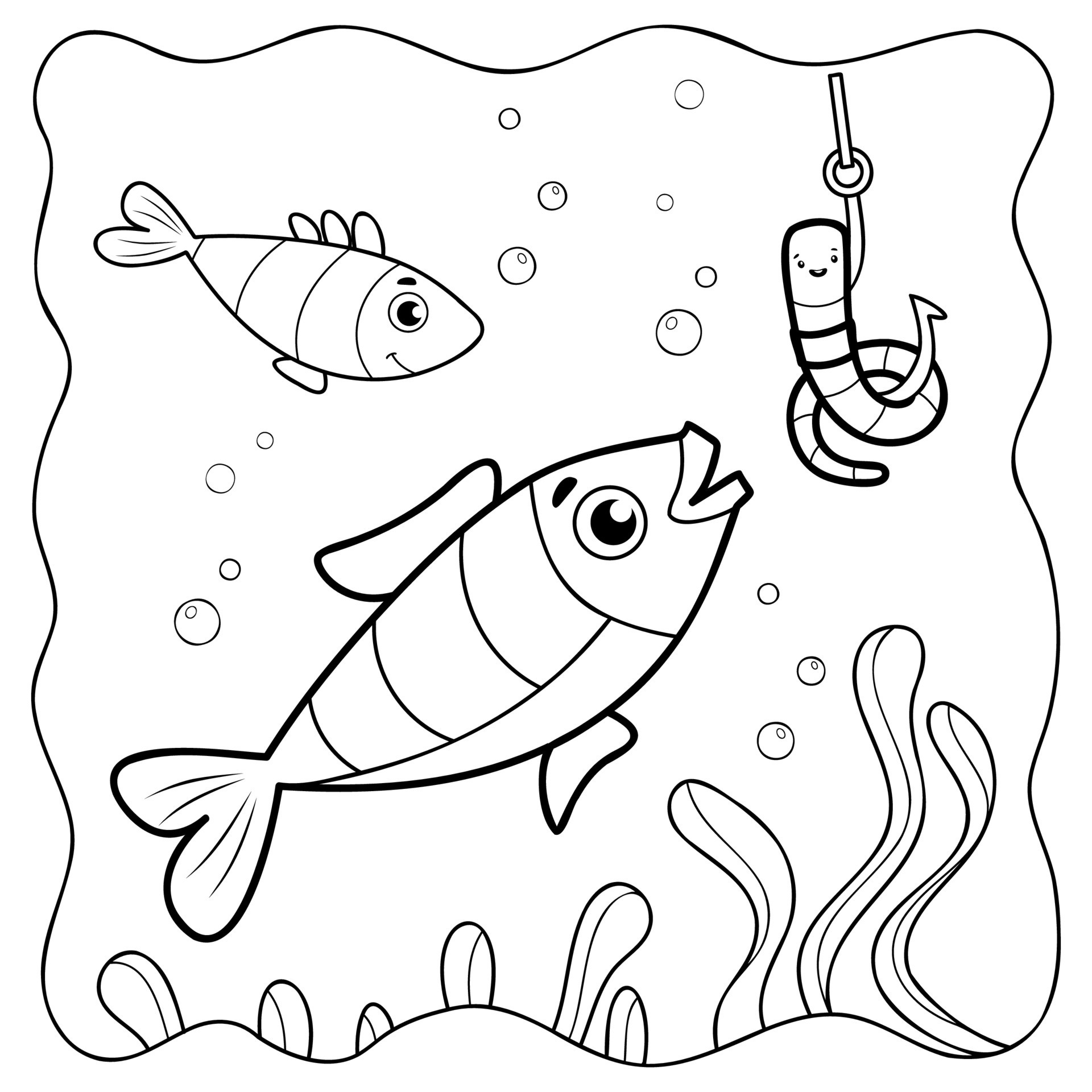 Fish black and white. Coloring book or Coloring page for kids. Marine  background 8358980 Vector Art at Vecteezy