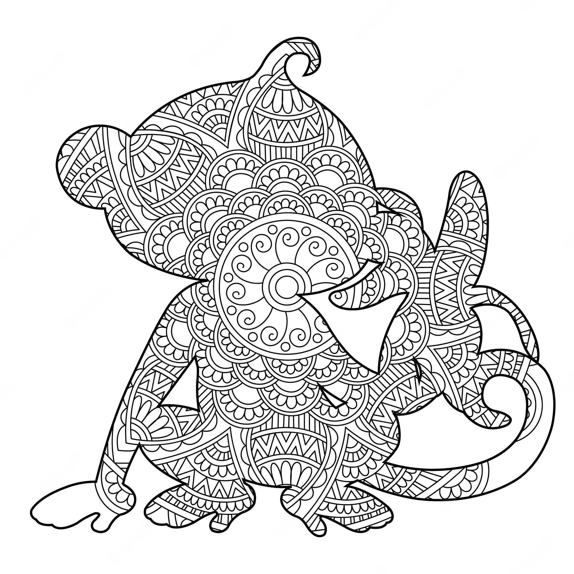Premium Vector | Zentangle monkey mandala coloring page for adults animal  coloring book antistress coloring page