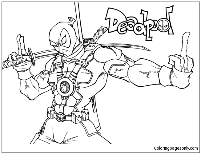 Deadpool shows the finger Coloring Pages - Deadpool Coloring Pages - Coloring  Pages For Kids And Adults