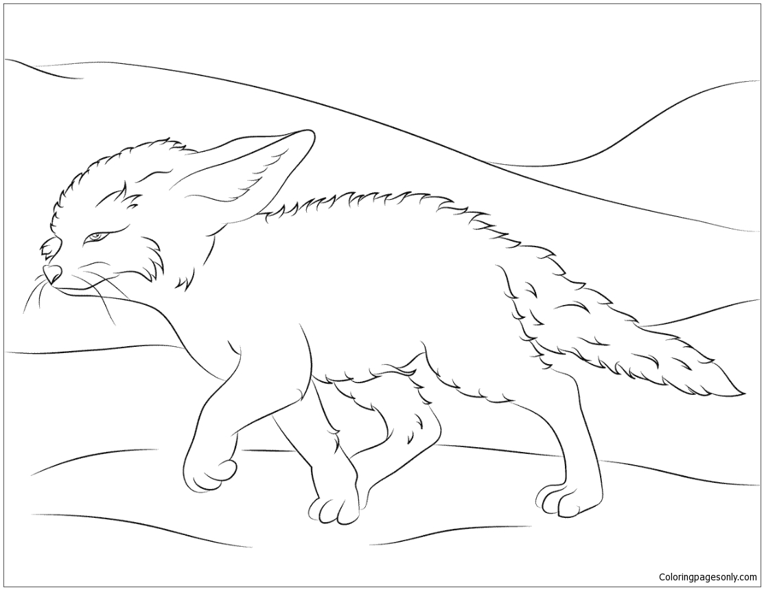 Coloring page fennec fox Cute fennec fox walks coloring page free ...