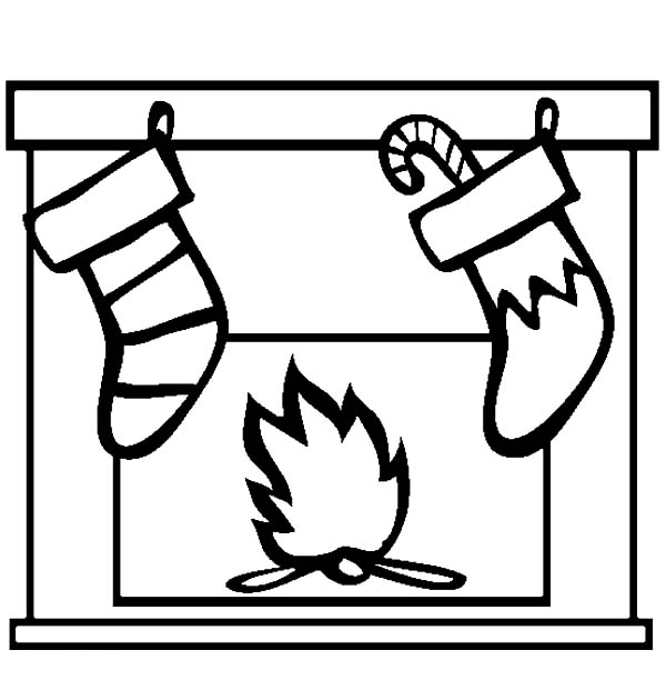 Christmas Stockings Hanging in Front of Fireplace Coloring Pages ...