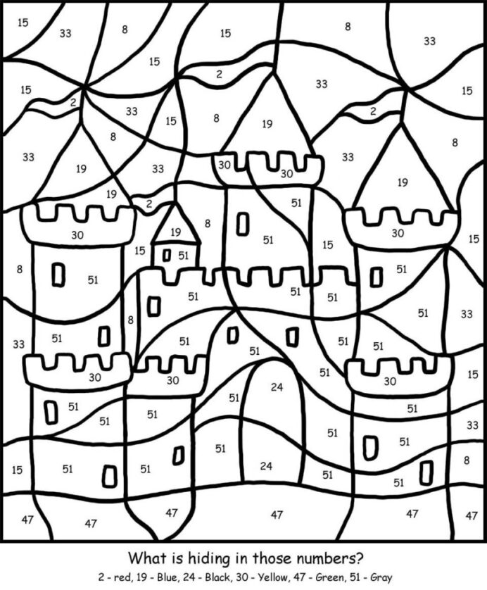 Free Printable Color By Number Coloring Best For Kids Castle Big Numbers  Worksheet Coloring Pages For Kids Color By Number Coloring Pages math graph  sheet 3rd grade word problems adding similar and