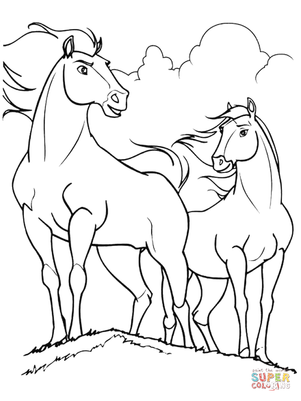 Spirit and Rain horses coloring page | Free Printable Coloring Pages