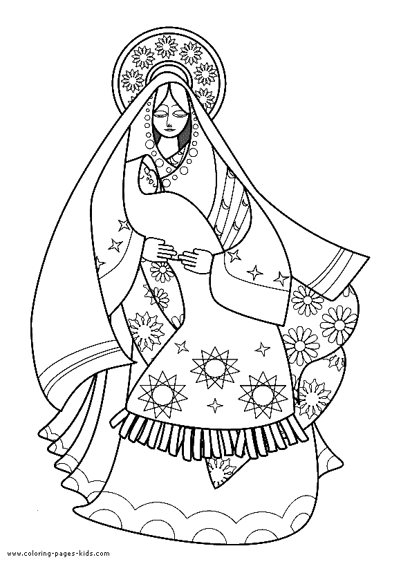 Printable Of The Virgin Mary - Coloring Pages for Kids and for Adults