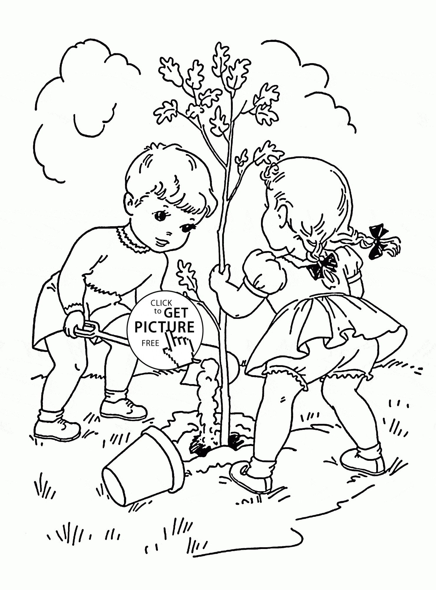 Children Plant Tree coloring page for kids, spring coloring pages ...
