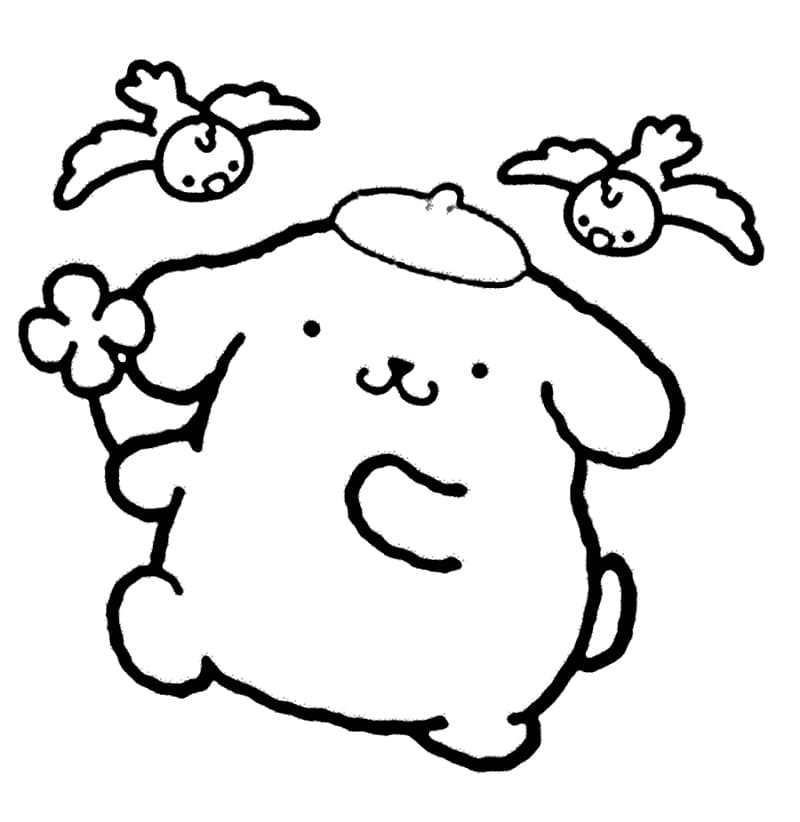 Pompompurin with Birds Coloring Page - Free Printable Coloring Pages for  Kids