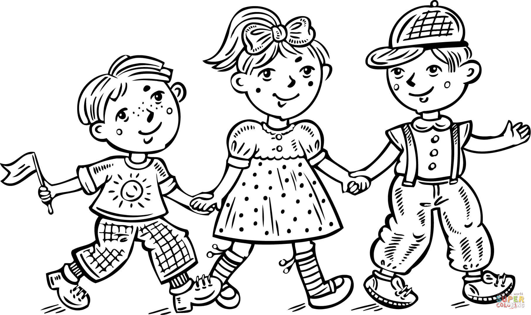 Children Boys and a Girl Celebrating coloring page | Free ...