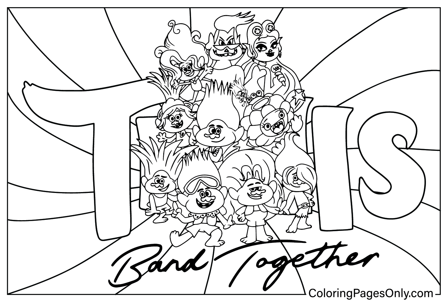 Trolls Band Together Coloring Sheet for Kids - Free Printable Coloring Pages