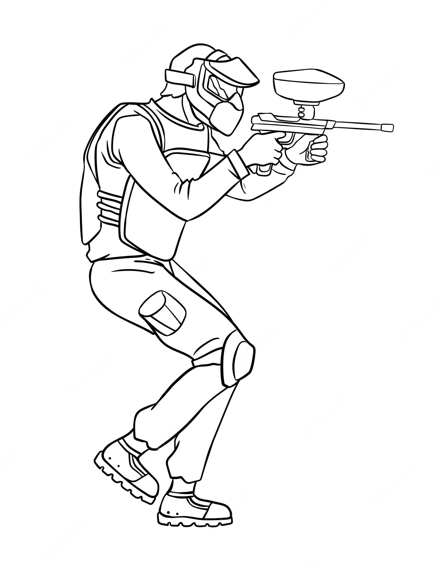 Premium Vector | Paintballer isolated coloring page for kids