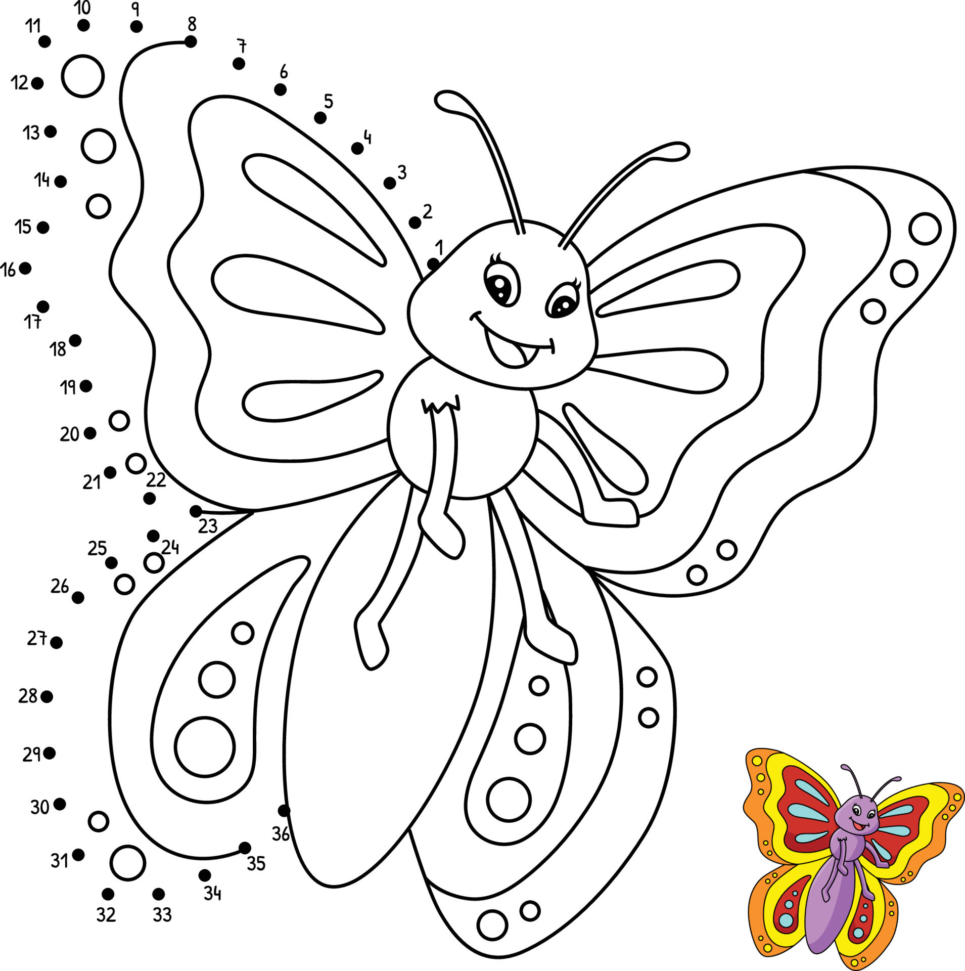 Dot to Dot Butterfly Isolated Coloring Page 12626351 Vector Art at Vecteezy