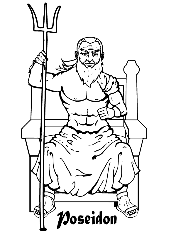 Poseidon Sitting on the Throne Coloring Page - Free Printable Coloring Pages  for Kids