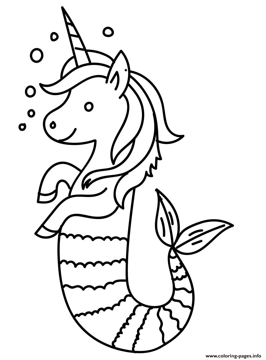 Cute Unicorn Mermaid Kawaii Coloring Pages Printable