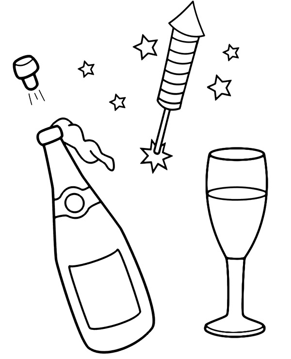 New Year champagne coloring page - Topcoloringpages.net