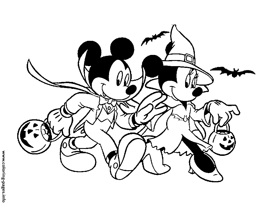 Mickey Minnie Trick Or Treating Disney Halloween Coloring Pages Printable
