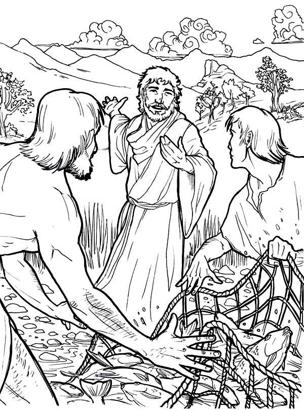 Jesus Disciples And Fishing Net Coloring Page : Coloring Sun
