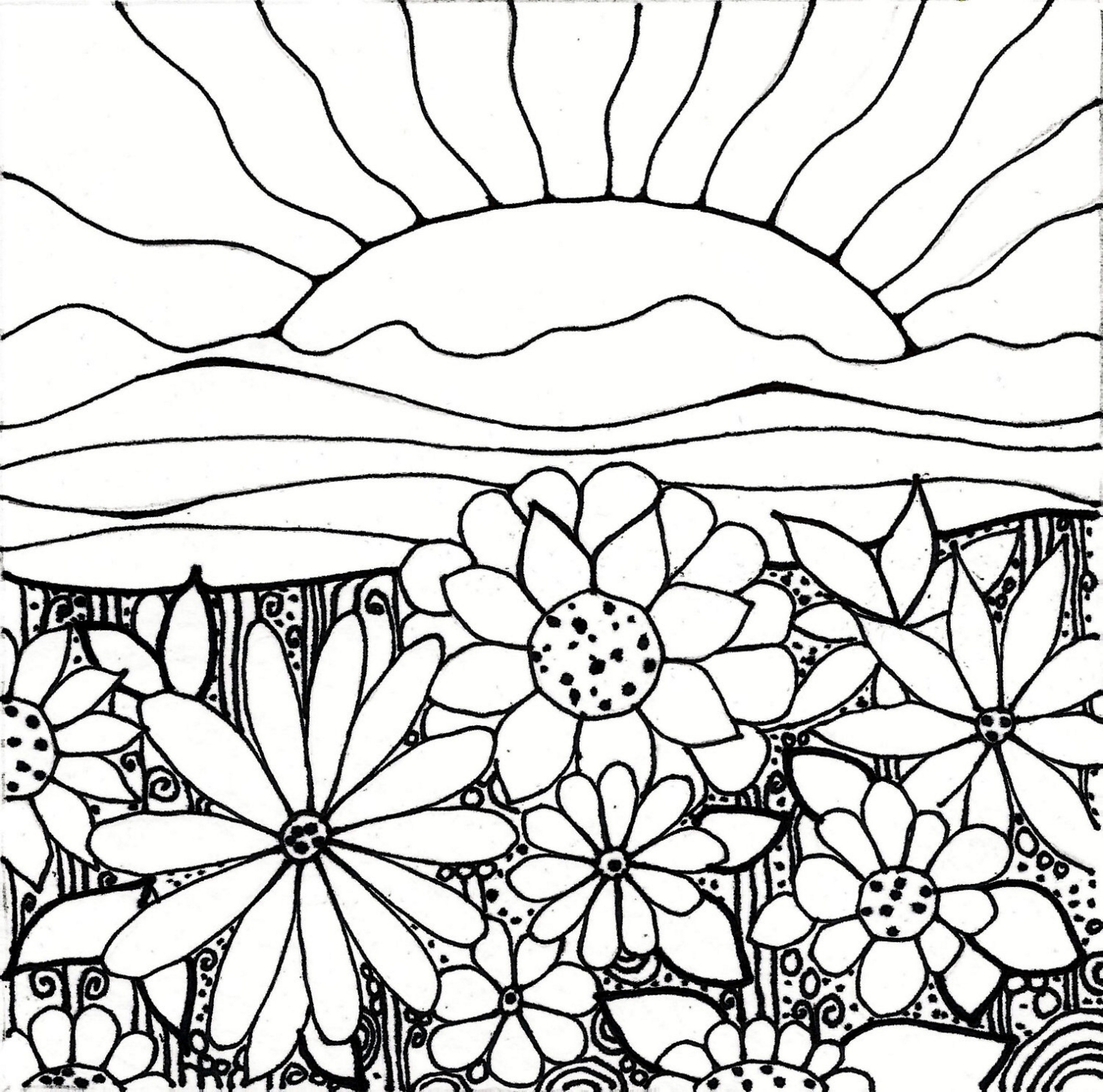 Beach Sunset Drawing Black And White