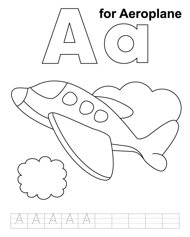 A for aeroplane coloring page with handwriting practice | Download ...