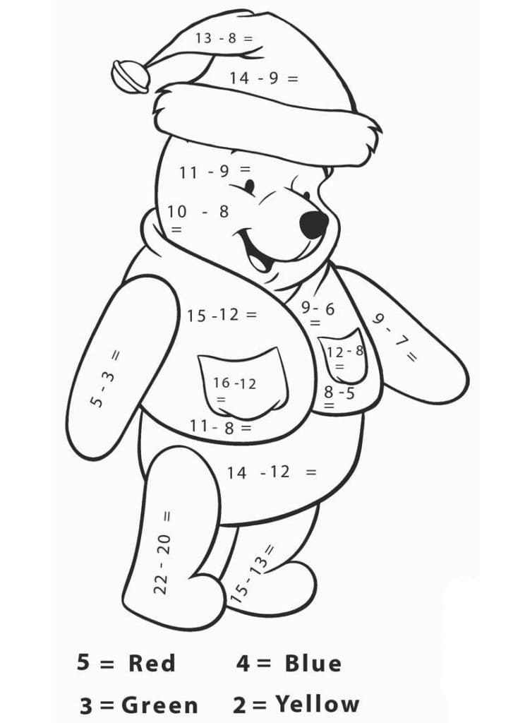 Winnie the Pooh Subtraction Color By Number Coloring Page - Free Printable Coloring  Pages for Kids