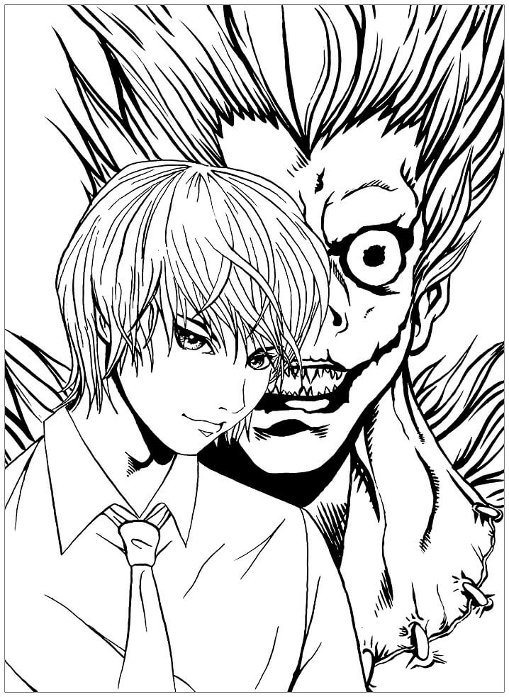 Yagami and Ryuk from Death Note Coloring Page - Free Printable Coloring  Pages for Kids