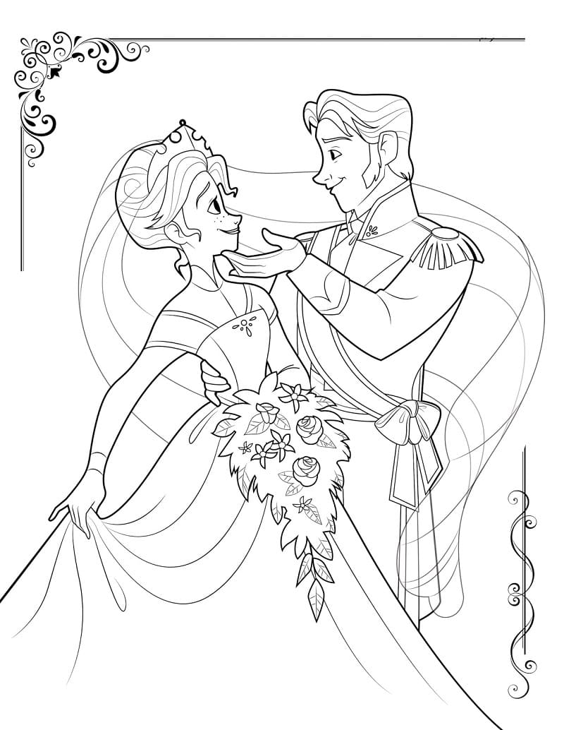 Princess Anna and Prince Hans on Wedding Coloring Page - Free Printable Coloring  Pages for Kids