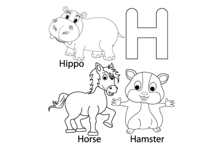 Coloring sheet from letter H for kids