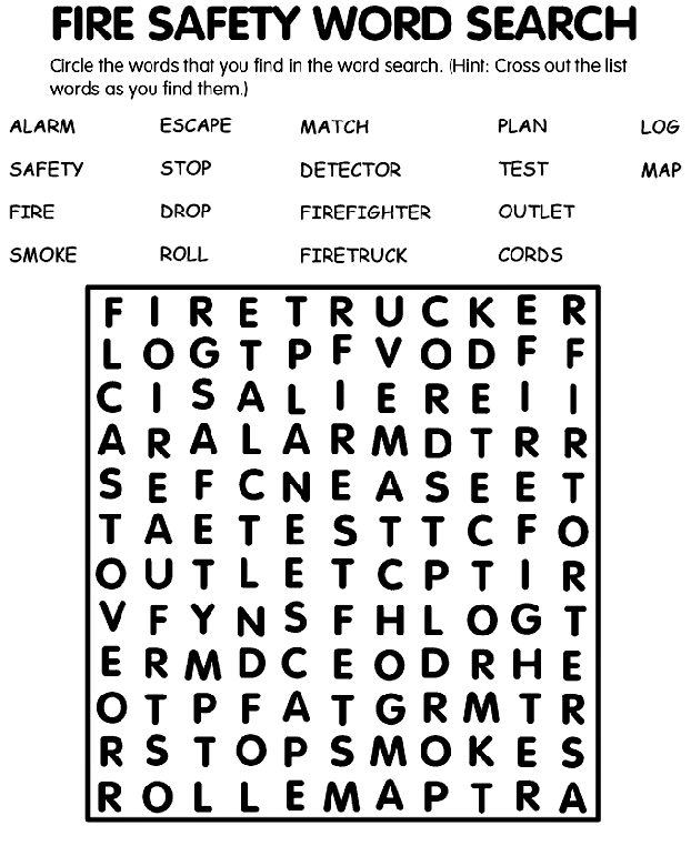 Fire Safety Word Search Coloring Page | crayola.com