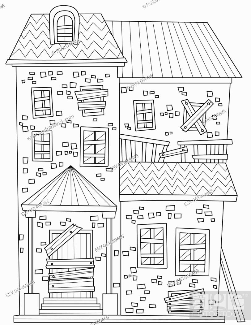 Coloring Page With Old House With Nailed Boards Over Door And Windows,  Stock Photo, Picture And Low Budget Royalty Free Image. Pic. ESY-061469465  | agefotostock