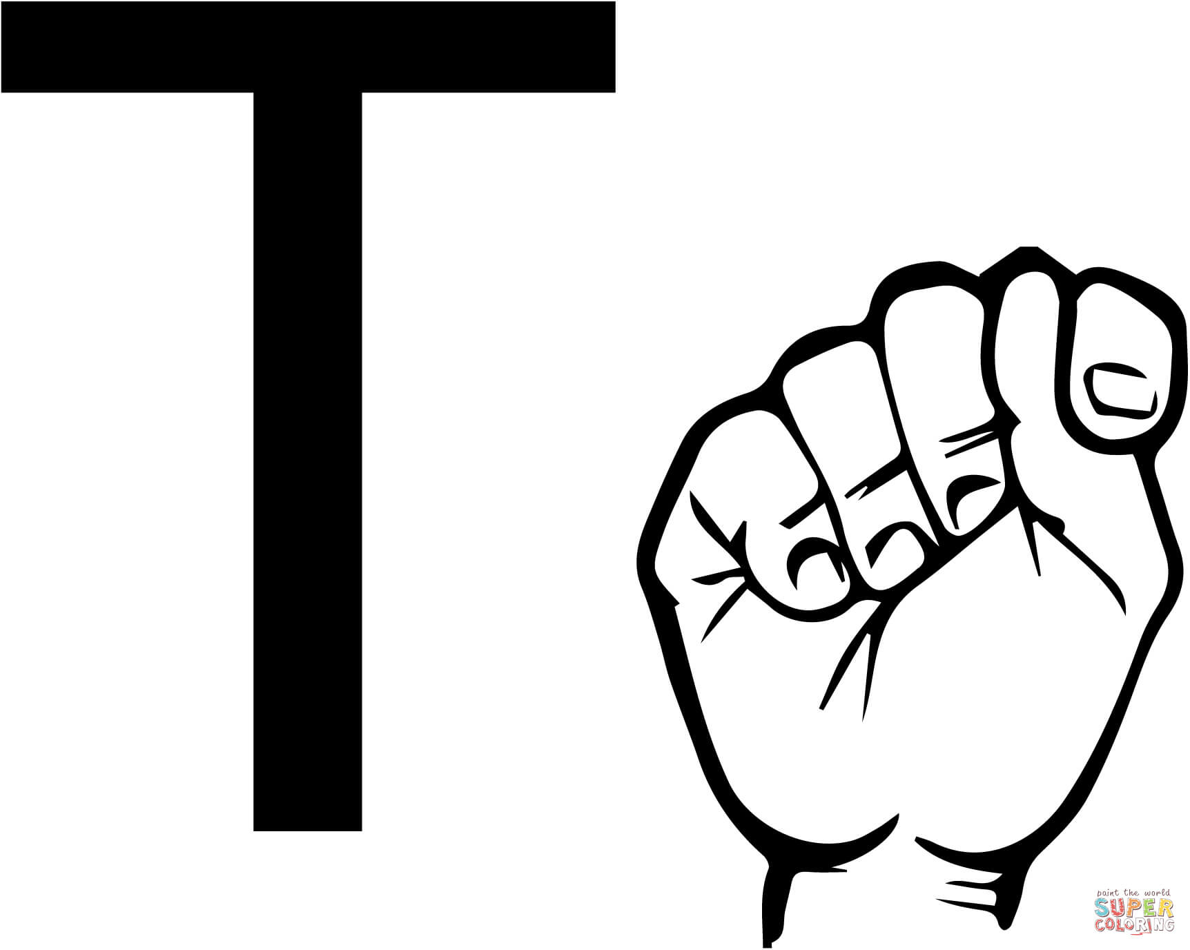 ASL Sign Language Letter T coloring page | Free Printable Coloring ...