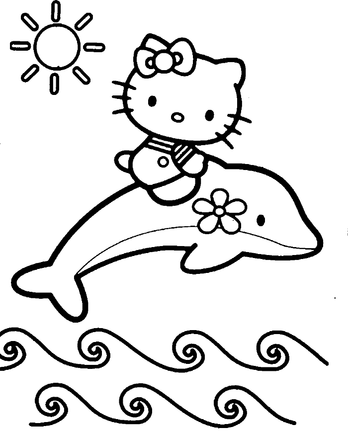 Hello Kitty Is Up Above The Dolphins Coloring Page - hello kitty 