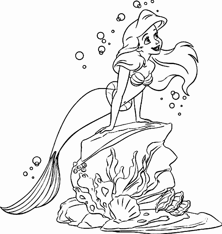 Print Ariel Little Mermaid Disney Princess Coloring Pages 