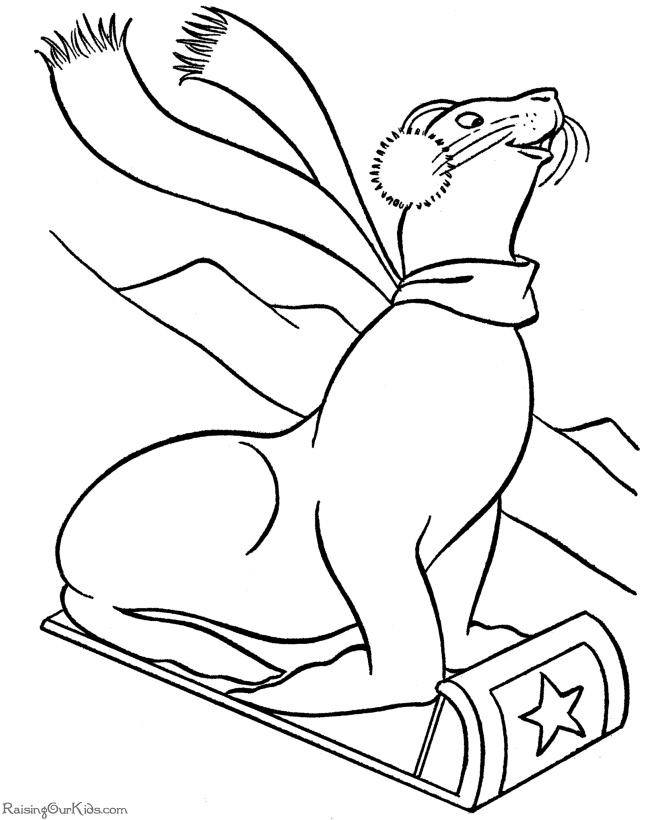 Christmas coloring pages - Downhill Seal!
