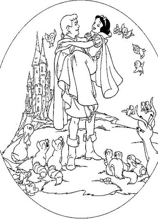 Cute Princess Snow White With Prince Charming Coloring Sheets 