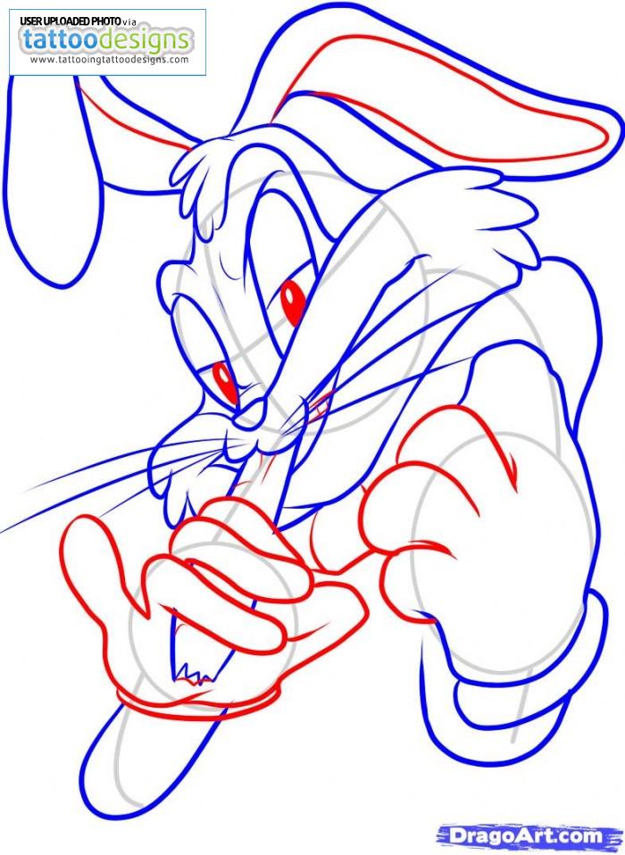 How To Draw Gangster Bugs Bunny Step Image | Tattooing Tattoo Designs