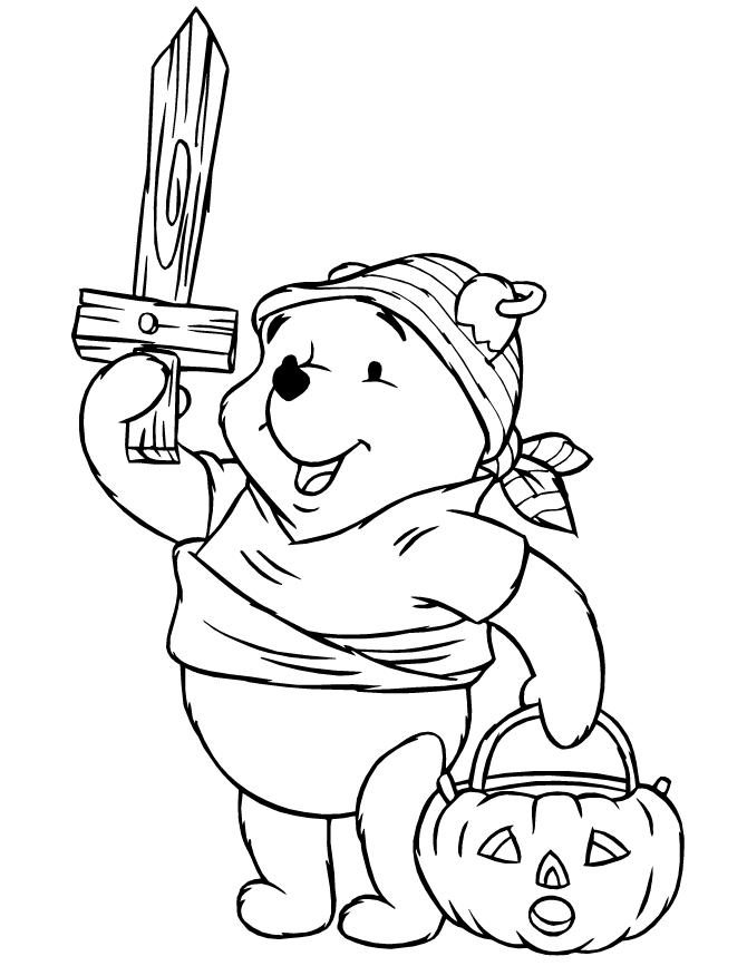 Disney Pooh Bear As Halloween Pirate Coloring Page | HM Coloring Pages