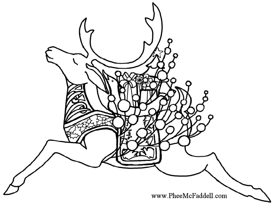 Reindeer Black and White coloring and craft pages. www.