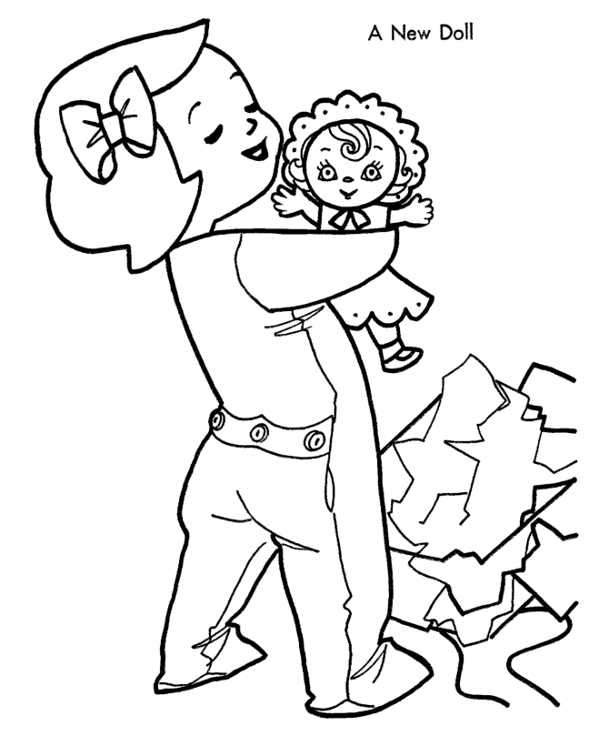christmas morning coloring pages doll for girl