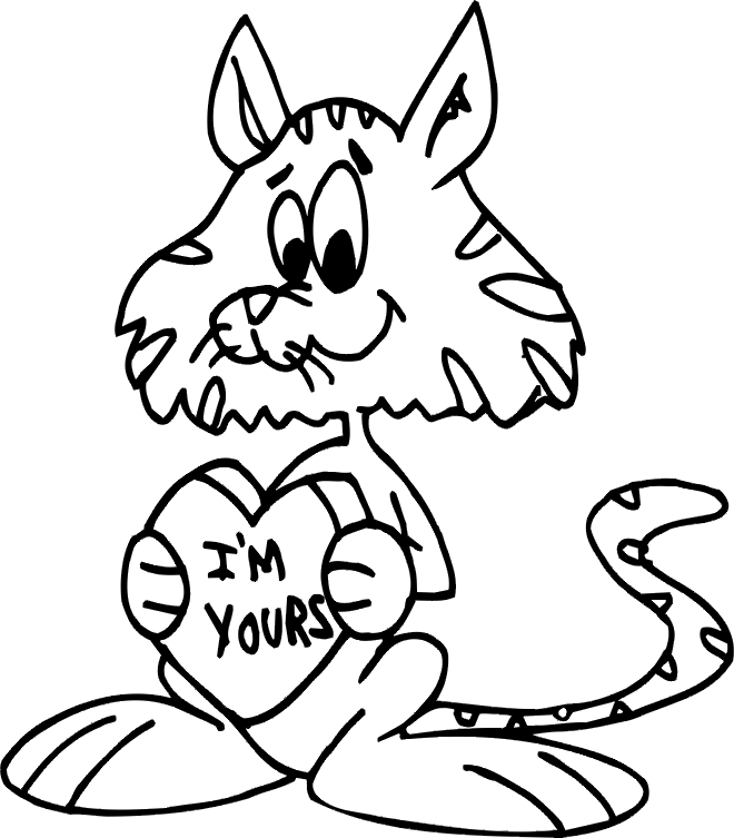 valentine coloring page cat holding heart